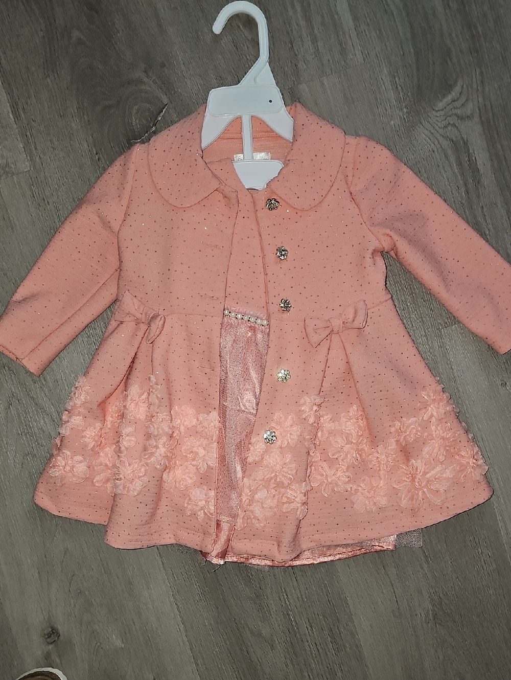 Nannette Peach Embroidered Bow Dress And  Coat